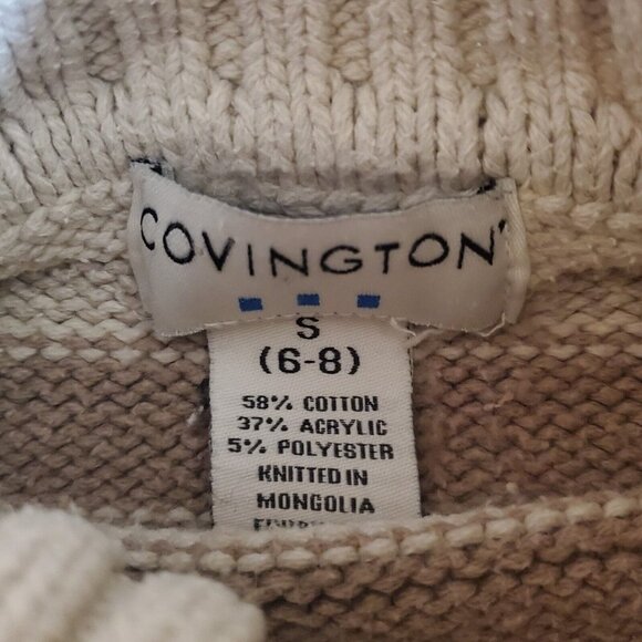 Women’s Small (6-8) Covington Knit Sweater Ivory Brown Stripe Turtle Neck Cotton - Picture 9 of 12